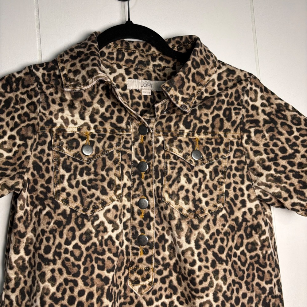 Loft Petites Leopard Print Short Sleeve Denim Shirt Dress XXSP Utility
Western